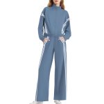 Women's Side Double Stripe Long-sleeve Zipper Pants Pocket Sports Suit - Image 3
