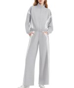 Women's Side Double Stripe Long-sleeve Zipper Pants Pocket Sports Suit - Image 7