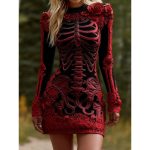 Halloween 3D Printed Long Sleeve Narrow Dress - Image 2