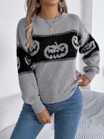 Halloween Pumpkin Pullover Sweater Fashion Long Sleeve Knitted Tops For Women Clothing - Image 5
