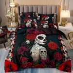 Home Textile Bedding Skull Beauty Printed Quilt Cover Bed Sheet Three-piece Set - Image 3