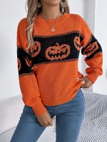 Halloween Pumpkin Pullover Sweater Fashion Long Sleeve Knitted Tops For Women Clothing - Image 6