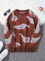 Men's Loose Casual Round Neck Printed Knitted Sweater - Image 5