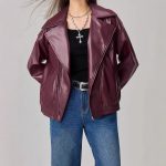 Loose-fitting Long Sleeves Leather Jacket Coat