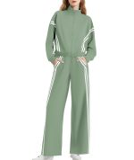 Women's Side Double Stripe Long-sleeve Zipper Pants Pocket Sports Suit - Image 9