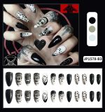 Long Almond Water Drop Fake Nail Patch Halloween Skull Wear Manicure - Image 3