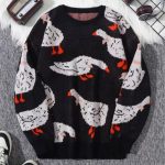 Men's Loose Casual Round Neck Printed Knitted Sweater