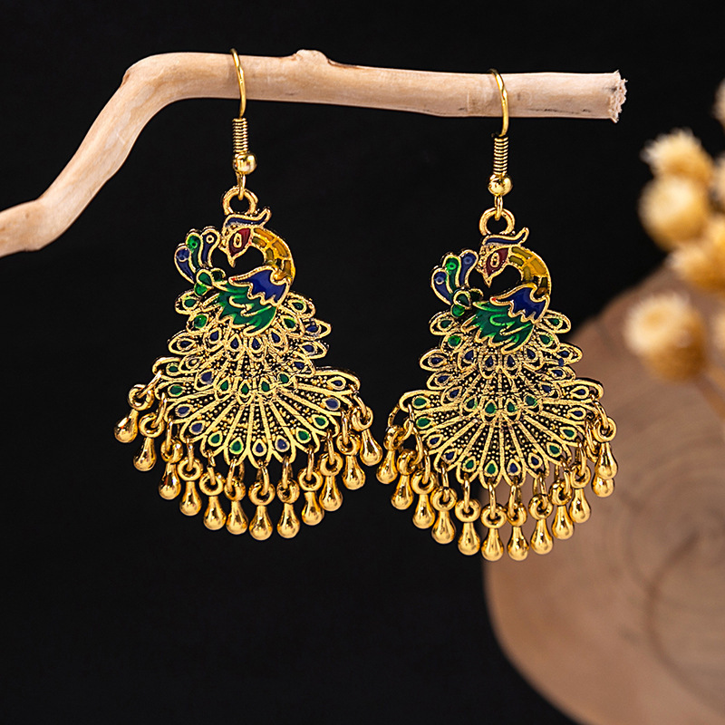 c5c91cfa-eec1-493a-875c-06711bc0e1d2.jpg Cloisonne Peacock Earrings Miao Silver National Totem Phoenix - Image 1