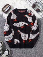 Men's Loose Casual Round Neck Printed Knitted Sweater - Image 4