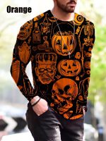 Halloween Autumn And Winter Men S Print Simple Long-Sleeved T Shirt - Image 4