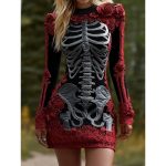 Halloween 3D Printed Long Sleeve Narrow Dress - Image 3