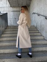 Double-breasted Lapel Split Jacket With Belt Winter Fashion Casual Long Sleeve Button Daily Coats For Women Clothing - Image 8