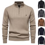 Half-zipper Pullover Sweater Men's Fashion Casual Stand Collar Long-sleeved Knitted Tops Fall Winter Clothing