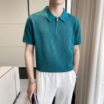 Slim-fit Lapel Rhombus Breathable Hollowed Leisure Top For Men - Image 3