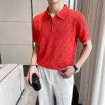 Slim-fit Lapel Rhombus Breathable Hollowed Leisure Top For Men - Image 9