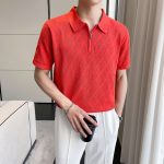 Slim-fit Lapel Rhombus Breathable Hollowed Leisure Top For Men - Image 6