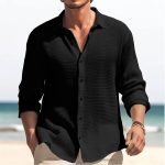 Men's Lapel Long Sleeve Shirt Fashion Solid Single Breasted Tops Fall Spring Clothing - Image 6