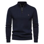 Half-zipper Pullover Sweater Men's Fashion Casual Stand Collar Long-sleeved Knitted Tops Fall Winter Clothing - Image 7