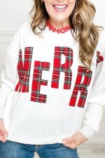 Fashionable Embroidered Side Plaid Pullover Sweater For Women - Image 2