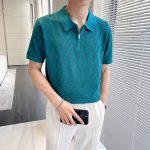 Slim-fit Lapel Rhombus Breathable Hollowed Leisure Top For Men