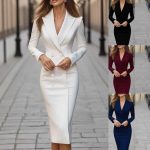 Double-breasted Blazer Dress Fashion Slim-fitting Hip-wrapped Lapel Long-sleeved Dresses Office Commuting Long Jacket Outwear For Women's Clothing