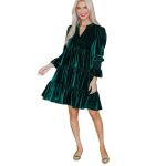 Long Sleeve Christmas Skirt Velvet Cake Dresses With Puffy Sleeves And V-Neck Mini Skirt Elegant Short Dress For Women New Year Party Clothing - Image 3