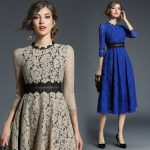 New European And American Hook Flower Hollow Stitching Lace Dress