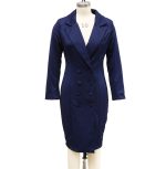 Double-breasted Blazer Dress Fashion Slim-fitting Hip-wrapped Lapel Long-sleeved Dresses Office Commuting Long Jacket Outwear For Women's Clothing - Image 5