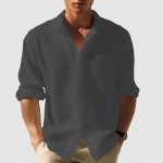 Men's Lapel Long Sleeve Shirt Fashion Solid Single Breasted Tops Fall Spring Clothing - Image 4