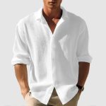 Men's Lapel Long Sleeve Shirt Fashion Solid Single Breasted Tops Fall Spring Clothing - Image 2