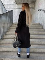 Double-breasted Lapel Split Jacket With Belt Winter Fashion Casual Long Sleeve Button Daily Coats For Women Clothing - Image 3