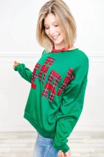 Fashionable Embroidered Side Plaid Pullover Sweater For Women - Image 4