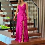 European And American Women's Clothing Summer New V-neck Brace High Waist Ruffles Irregular Slit Dress - Image 4