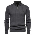 Half-zipper Pullover Sweater Men's Fashion Casual Stand Collar Long-sleeved Knitted Tops Fall Winter Clothing - Image 8