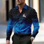 Multi-Color Gradient Christmas Men's Christmas Printed Shirt Long Sleeve - Image 8