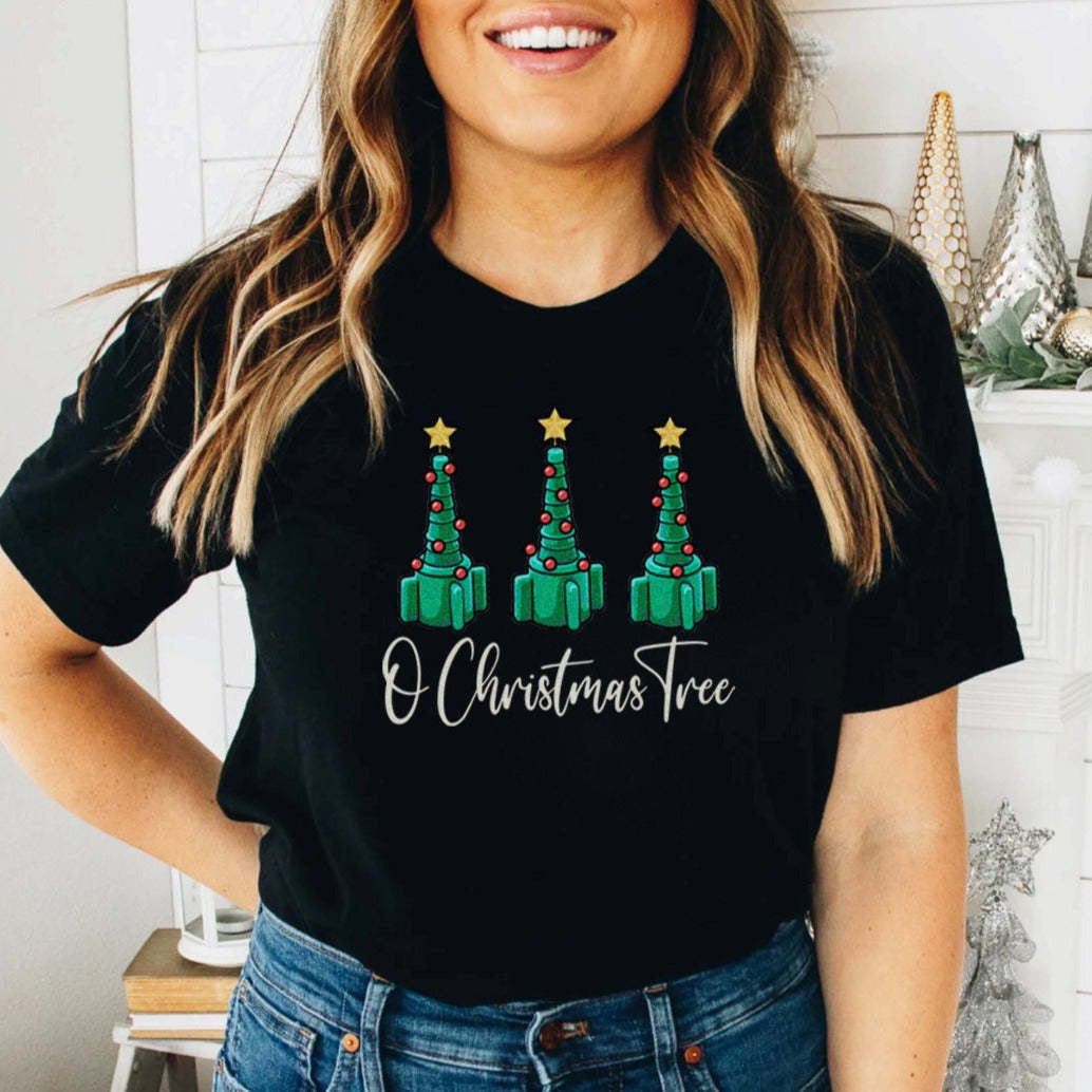 54752fda-0508-493f-bee8-853e4265e6ac.jpg Women's Black Christmas Tree T-shirt - Image 1