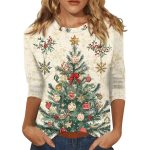 Christmas Round Neck 34 Sleeves T-shirt - Image 5