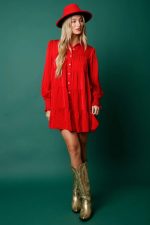 Christmas Solid Color Loose Temperament Shirt Dress - Image 5