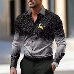 Multi-Color Gradient Christmas Men's Christmas Printed Shirt Long Sleeve - Image 9