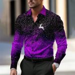 Multi-Color Gradient Christmas Men's Christmas Printed Shirt Long Sleeve - Image 5