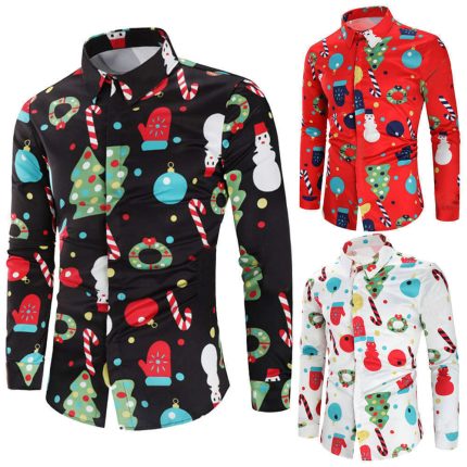 Men's Shirt Snowman Christmas 3D Digital Printing Long Sleeve Shirt