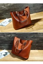 Simple Oil Wax Leather Messenger Shoulder Bags Women's High Capacity Portable Tote Bag - Image 6